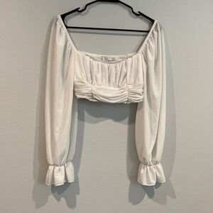White Puffed Sleeves Adika Cropped Long Sleeve - Elastic Wrists - Size Small